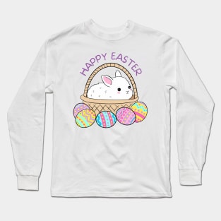 Happy Easter Day Cute Easter bunny in a basket with Easter eggs Long Sleeve T-Shirt